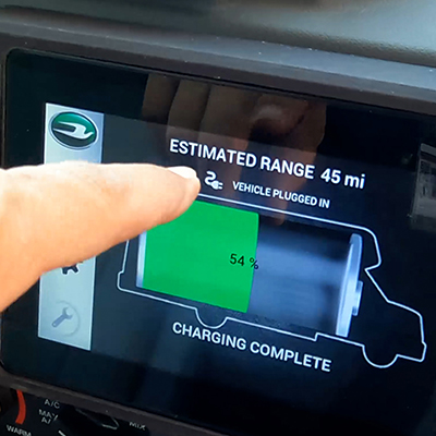 Truck charging dashboard showing the range of the truck