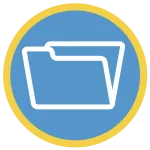 file folder white drawing on blue and yellow circle