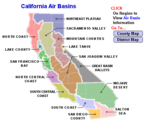 Map Of California Valleys Emissions by California Air Basin