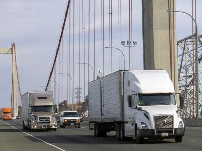 Truck crossing bridge